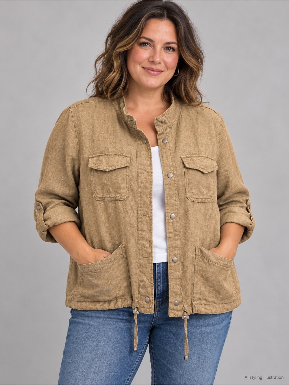 C&C California 100% Linen Utility Jacket Beige Women’s XL